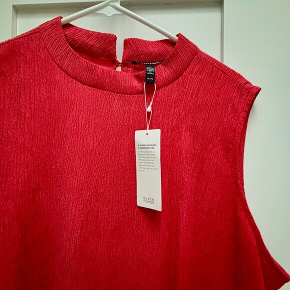 NWT EILEEN FISHER Woven Plisse Mock Neck Dress Red XL - Picture 4 of 5